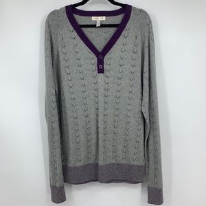 Folk mens 5 XL sweater pullover vneck long sleeve lambswool blend‎ gray purple